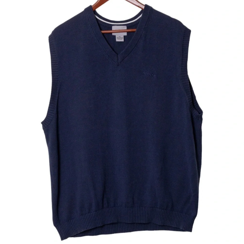 Bolle Sport V Neck Sweater Vest Men's XL Cotton Navy Preppy Y2K
